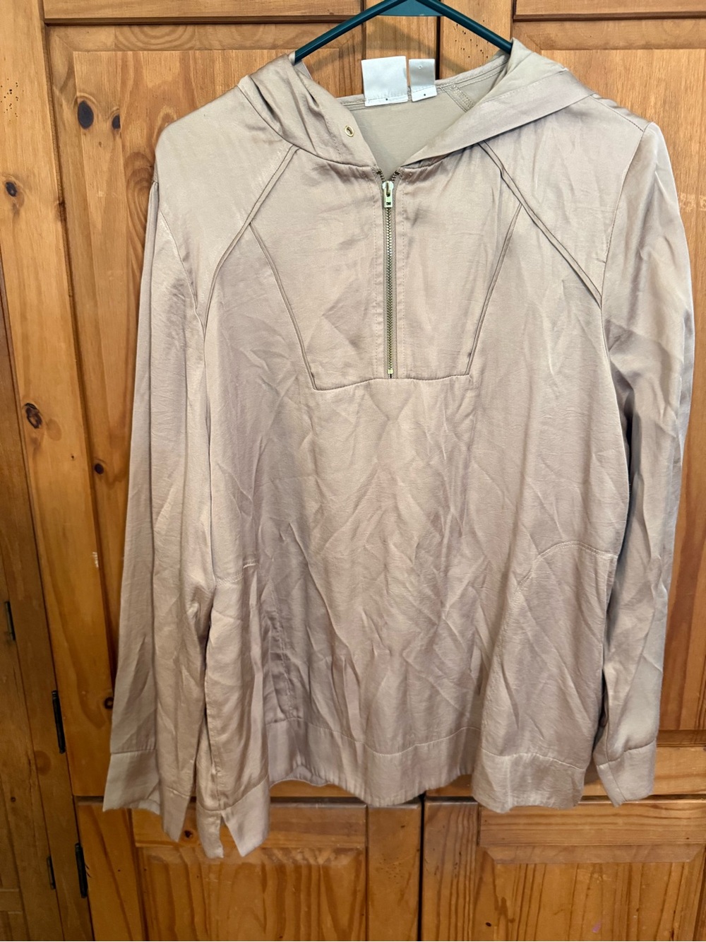 Chico's Lightweight Hooded Pullover in Beige